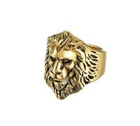HUANGBONIG 2PC- titanio prepotente leone testa anello accessori uomo, 9#, Metallo