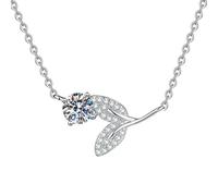 HUANGBONIG Collana da donna coreana in argento puro con pietra Mosang che soffia il vento, Metallo