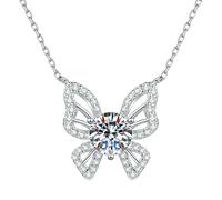 HUANGBONIG Collana da donna in argento Sterling con pietra Mosan e 1 farfalla