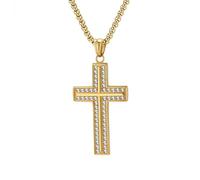 HUANGBONIG E-commerce transfrontaliero gioielli hip-hop europeo e americano collana croce acciaio titanio personalità punk alto senso pieno ciondolo diamante spot., Metallo