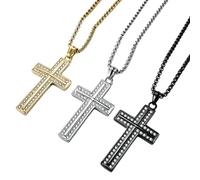 HUANGBONIG E-commerce transfrontaliero gioielli hip-hop europeo e americano collana croce acciaio titanio personalità punk alto senso pieno ciondolo diamante spot., Metallo