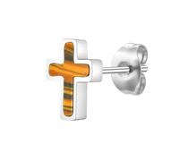 HUANGBONIG Orecchini da uomo europei e americani in acciaio inox naturale occhio di tigre pietra croce orecchini-colore acciaio/singolo