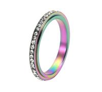 HUANGBONIG Versione coreana europea e americana di semplice anello girevole in acciaio inox con diamante pieno., 12(th)