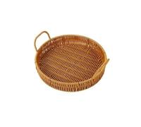 Huangj-0527 Cestino della frutta Handwoven Storage Tray Round Shape Fruit Vegetable Wicker Rattan Threads Basket with Handle Fruttiera(Grande)