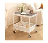 huanglyc-232 Carrello cucina mobile Tavolino mobile, Scaffale portaoggetti a doppio strato con ruote, for snack in vetro, Carrello da pavimento, cucina Isola Mobile(Nero)