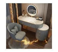 huanglyc-232 Mobile trucco Set da scrivania for trucco con specchio illuminato a LED, tavolo for motivo in marmo simulato bianco cassetti e armadietto, for camera letto, bagno, grigio