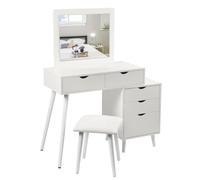 huanglyc-232 Mobile trucco Set da toeletta bianco Toeletta cosmetica con specchio for il trucco e sgabello Comò for camera letto Comodino 2 cassetti for ampio spazio di archiviazione