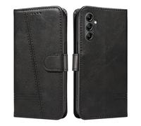 HUANGTAOLI Custodia a portafoglio per Samsung Galaxy M55, protezione a 360 gradi, antiurto, in pelle PU, con cavalletto e 3 scomparti per schede, colore nero
