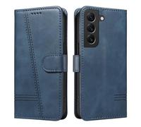 HUANGTAOLI Custodia a portafoglio per Samsung Galaxy S22 5G, protezione a 360 gradi, antiurto, in pelle PU, con cavalletto e 3 scomparti per schede, blu