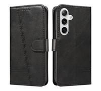 HUANGTAOLI Custodia a portafoglio per Samsung Galaxy S25, protezione a 360 gradi, antiurto, in pelle PU, con cavalletto e 3 scomparti per schede, colore nero