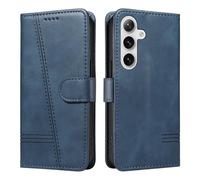 HUANGTAOLI Custodia a portafoglio per Samsung Galaxy S25, protezione a 360 gradi, antiurto, in pelle PU, con cavalletto e 3 scomparti per schede, blu