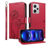 HUANGTAOLI Custodia a portafoglio per Xiaomi Redmi Note 12 Discovery, cavalletto e 3 slot per schede, protezione a 360 gradi antiurto chiusura magnetica flip cover, rosso