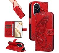 HUANGTAOLI Custodia per Honor 200 5G, Porta Carte e Cavalletto, Protezione a 360 Gradi e Assorbe Gli Urti, Portafoglio in Pelle Slim Fit e Flessibile Cover, Red