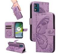 HUANGTAOLI Custodia per Motorola Moto E13 4G, con cavalletto e porta carte, protezione a 360 gradi, antiurto, in pelle PU, chiusura magnetica, flessibile e pieghevole, viola