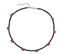 HUANIZI Collana girocollo fatta a mano con perline di riso e ciliegia, da donna, alla moda, bohémien, per clavicola, feste, dichiarazione