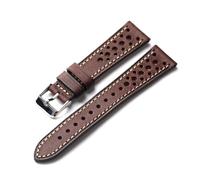 HuanJ - Bracciale da uomo in pelle bovina realizzato a mano, design ventilato, 18/20/21/22 mm, verde, marrone, grigio, ultra sottile, 22mm