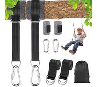 Huanmin 6 pezzi di fissaggio per altalena per esterni, amaca sospesa, sospensione a dondolo, con cinghie da 150 cm x 5 cm, moschettoni, anelli a D, custodia e imbottitura per albero può contenere fino