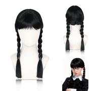 Huanmin Parrucca Mercoledi A-ddams Bambina, Parrucca Intrecciate Nere con trecce, Parru-cca Mercoledi A-ddams, per Cosplay Party Halloween Carnevale, Nero