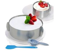 huanniu 2 PCS Anello per Torte Regolabile, Grande Cerchio per Torte Regolabile Ø 16 - 30 cm con Scala, Piccolo Cerchio Ø 6-10 cm, Stampi Rotondi in Acciaio,con Separatore Uova e Spatola