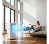 HUANQIN Condizionatore d'Aria Portatile con Telecomando, Timer 24H, Kit Finestra, climatizzatore Mobile a 2 velocità, Oscillazione a 120° per stanze 30m² casa Ufficio, Cold, 8000BTU
