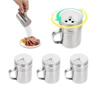 HUANR 4 Pezzi Saliera da Tavola, con Manico Barattoli Spezie, Girevole Spargi Zucchero a Velo, Coperchio con Setaccio per Polvere a 3 Aperture, Acciaio Inossidabile, per Casa, Picnic, Barbecue