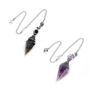 HUANR Pendolo Esoterico, 2 Pezzi Pendolo in Resina, Cono Esagonale Pendolo di Cristallo, Pendolo Portafortuna con Catena, per Meditazione, Equilibrio Energetico