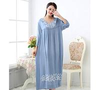 HUANSUN Abito da Notte Taglie Forti da Donna Camicia da Notte Ricamata in Cotone Abito da casa Ampio e Confortevole Camicia da Notte Lunga Indumenti da Notte Stampati Grandi, Azzurro, XL