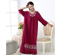 HUANSUN Abito da Notte Taglie Forti da Donna Camicia da Notte Ricamata in Cotone Abito da casa Ampio e Comodo Camicia da Notte Lunga Indumenti da Notte Stampato Grande, Rosa Rossa, XXL