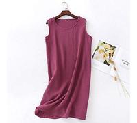 HUANSUN Camicia da Notte Estiva in Garza di Cotone Abito da Donna Camicie da Notte Solide Camicie da Notte Senza Maniche Camicia da Notte Femminile Plus Size Homewear, Vino Rosso, XL