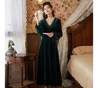 HUANSUN Camicie da Notte Invernali a Maniche Lunghe con Scollo a V in Pizzo da Notte Vintage Abito da Notte da Donna Indumenti da Notte per la casa Camicie da Notte, Verde Scuro, L