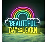 HUANTY con Luce per Decorazione e Atmosfera Bella Giornata per Imparare Insegna al Neon Luci LED Arcobaleno Colorato Decorazione da Parete Segno Studio Decorazione(Un)