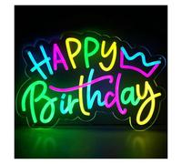 HUANTY con Luce per Decorazione e Atmosfera Insegna al Neon Happy Birthday con Luce LED Colorata Dimmerabile per Bar, Feste di Compleanno, Pub, Decorazioni da Parete per La Casa, 38cmx28.5cm