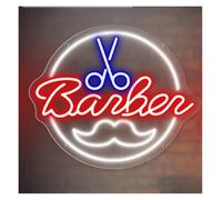 HUANTY con Luce per Decorazione e Atmosfera Insegne al Neon per Barbiere, Insegne A LED per Barbiere, Parrucchiere, Logo Uomo, pubblicità 40x34.4cm