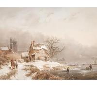 HUANTY Stampe su tela per pareti Paesaggio Invernale Di Campagna, Ghiacciaio, Neve, Montagna, Baita, Poster Vintage, Senza Cornice, Dipinti Su Tela, Arredamento Per La Casa(H,30x40cm)