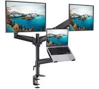 HUANUO Supporto doppio monitor e laptop per monitor max 32" e laptop da 17", braccio regolabile a molla con inclinazione, rotazione e rotazione, doppio monitor e supporto per notebook con staffa VESA