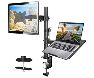 HUANUO Supporto Monitor Braccio con Vassoio per Laptop per Schermi LED LCD da 13 a 32 Pollici e Notebook Fino a 17 Pollici, Ergonomico Braccio Monitor Scrivania con Morsetto, 2 Opzioni di Montaggio
