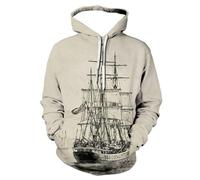 HUANYIN Felpa con Cappuccio con Stampa 3D Grafica Creativa con Design a Barca a Vela, alla Moda, a Maniche Lunghe, Sportiva, da Strada, Abbigliamento Cool