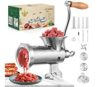 Huanyu Tritacarne manuale in acciaio inossidabile con insaccatrice per salsicce e accessorio per biscotti. Tritacarne manuale lavabile in lavastoviglie per carne di manzo, maiale e verdure (n. 10)