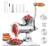 Huanyu Tritacarne manuale in acciaio inossidabile con insaccatrice per salsicce e accessorio per biscotti Lavabile in lavastoviglie Tritacarne manuale per carne bovina, suina e verdure (n. 8)