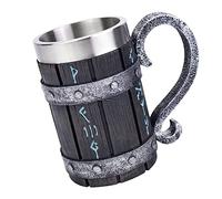 HUAPOPMU Nordic Viking Rune Mug Stainless Steel Tankard 3D Norse Decor Coffee Cool Gothic Beer Cup Mugs 600 ml