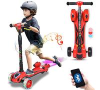 HUAQIN Monopattino Bambino, Monopattino 3 Ruote, con Bluetooth Musica Spray Ruote PU Lampeggianti Regolabile in Altezza Luci a LED Tubo in Lega di Alluminio Freno a Pedale Pieghevole per Atà 3-10