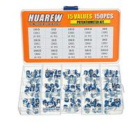 HUAREW 15 valori 150 pezzi Potenziometro in pellicola di carbonio a resistenza regolabile blu e bianco 100 Ohm- 2M Ohm 6 mm verticale perno variabile ritocchi resistore kit di classificazione