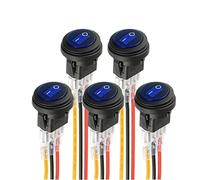 HUAREW Interruttore rotondo a emissione di luce a LED blu KCD1-8 Interruttore a bilanciere impermeabile 12V 20A Marine e varie luci impermeabili a 3 pin con controllo del filo (5 pezzi)