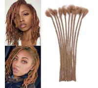 Huarisi 0.6cm Dread Capelli Veri 12 Inch 10Strands Auburn Brown Dreadlock Extensions Human Hair for Women Handmade Permanent Loc Extensions Real Hair #30 Can Be Curled and Twisted
