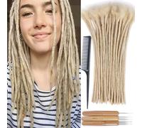 Huarisi 100% Human Hair Dreadlocks Extensions Blonde for Black Women 12 inch 30 Strands 0.4cm Afro Kinky Real Hair Fashion Handmade Permanent Loc Extensions for Man (#613, 30 Locs)