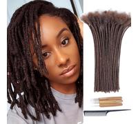 Huarisi 100% Human hair Dreadlocks Extensions for Black Women 12 inch 60 Strands 0.4cm Brown Afro Kinky Hair Fashion Handmade Permanent Loc Extensions Real Hair for Man (#4, 60 Locs)