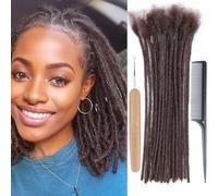 Huarisi 100% Human Hair Dreadlocks Extensions for Black Women 12 inch Afro Kinky 20 Strands 0.4cm Brown Real Hair Handmade Permanent Loc Extensions for Men (#4, 20 Locs)