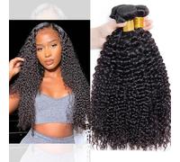 Huarisi 10A Curly Human Hair Bundles 10 12 14 Inch Unprocessed Brazilian Hair Kinky Curly 3 Bundles Real Hair Weaves Extensions Double Weft Natural Color Sew in Weaving