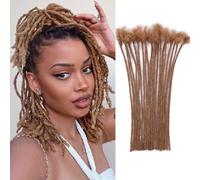 Huarisi 12 Inch 0.2cm Thin Brown Dreadlock Extensions Human Hair for Women 20 Strands Handmade Permanent Loc Extensions Real Hair for Men 30 Color Will not Fade