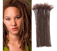 Huarisi 12 Inch Brown Dreadlock Extensions Human Hair 0.2cm Thin Loc Extensions Real Human Hair for Men Women 30 Strands Full Handmade Permanent Dreadlock Extensions Color 4 Can Be Curled